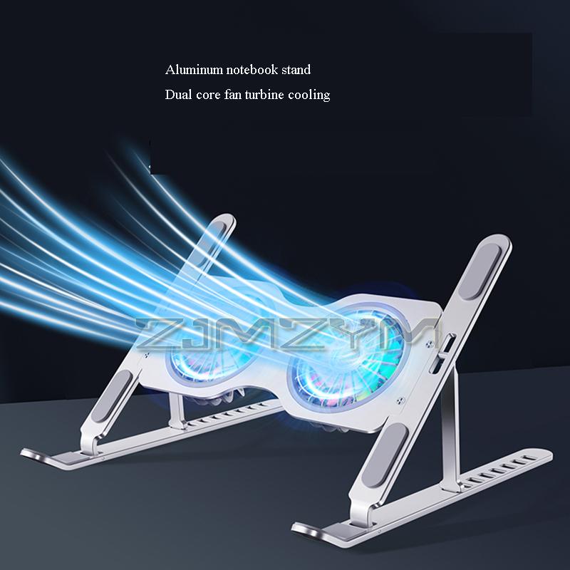 2 Fan Laptop Cooling Stand Adjustable Aluminum Alloy Laptop Cooling Pad With RGB LED Light For Support Macbook Pro Easy To Carry
