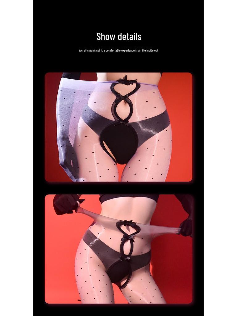 5D Aurora Polka Dot Black Silk Pantyhose: Ultra-thin, Skin-friendly, Sunscreen, Summer Sexy Open Crotch, Footed Stockings.