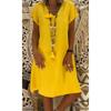 V Neck Short Sleeve Summer Dress Women Solid Color Cotton Linen 2023 European American Fashion
