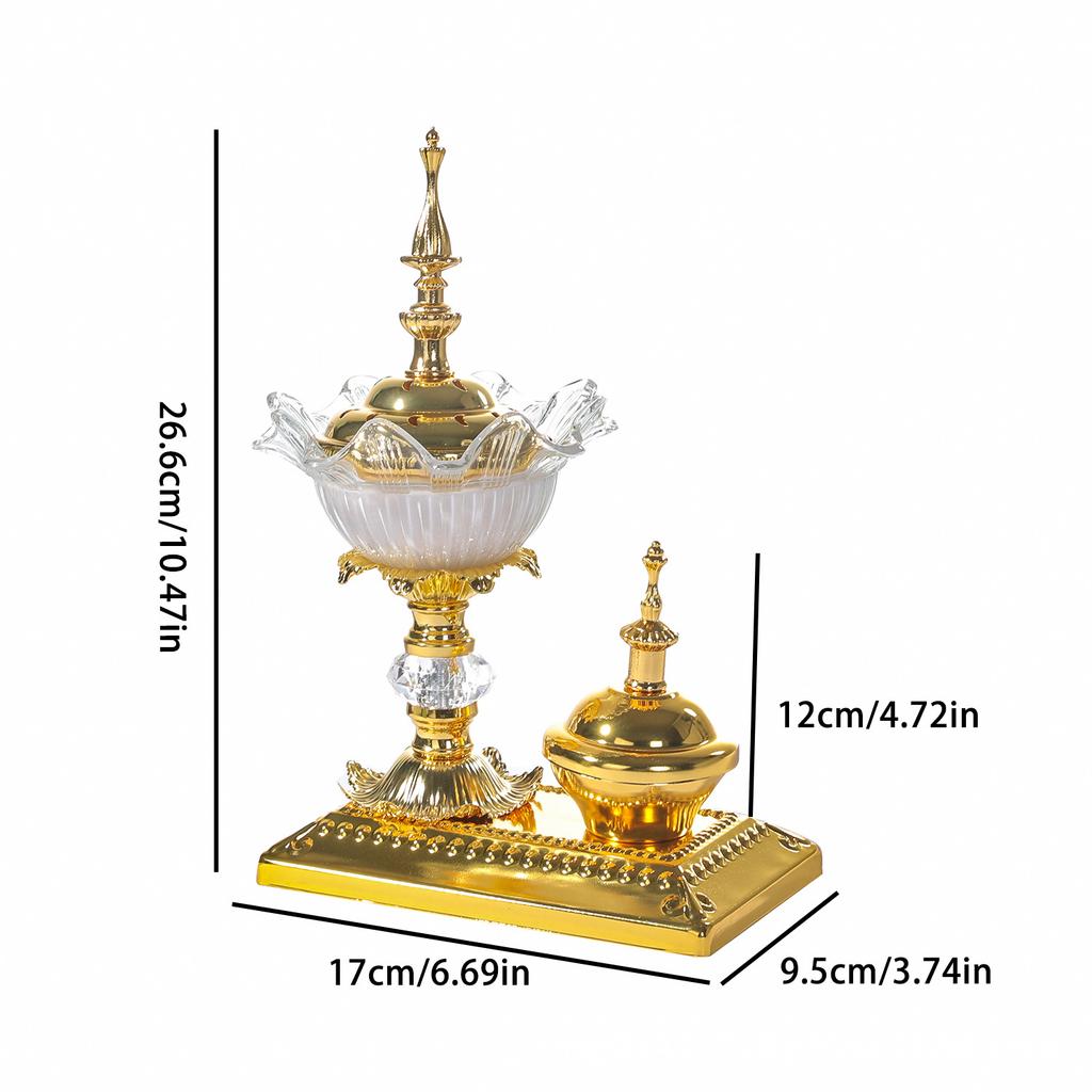 Crystal Incense Burner Metal Arabian Diffuser Bakhoor Oud Sandal Cone Charcoal Censer Ramadan Gifts for Yoga Spa Home Decor