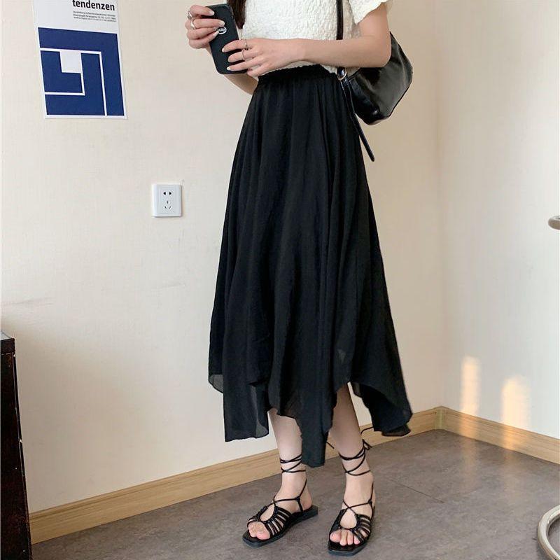 Asymmetric Designer Niche High-Waist Cotton-Linen Fairy Midi Skirt for Women - Artistic Vintage Full Flared Long Half Skirt