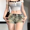 Low Waist Hip Lift Slim Denim Rivet Shorts for Women