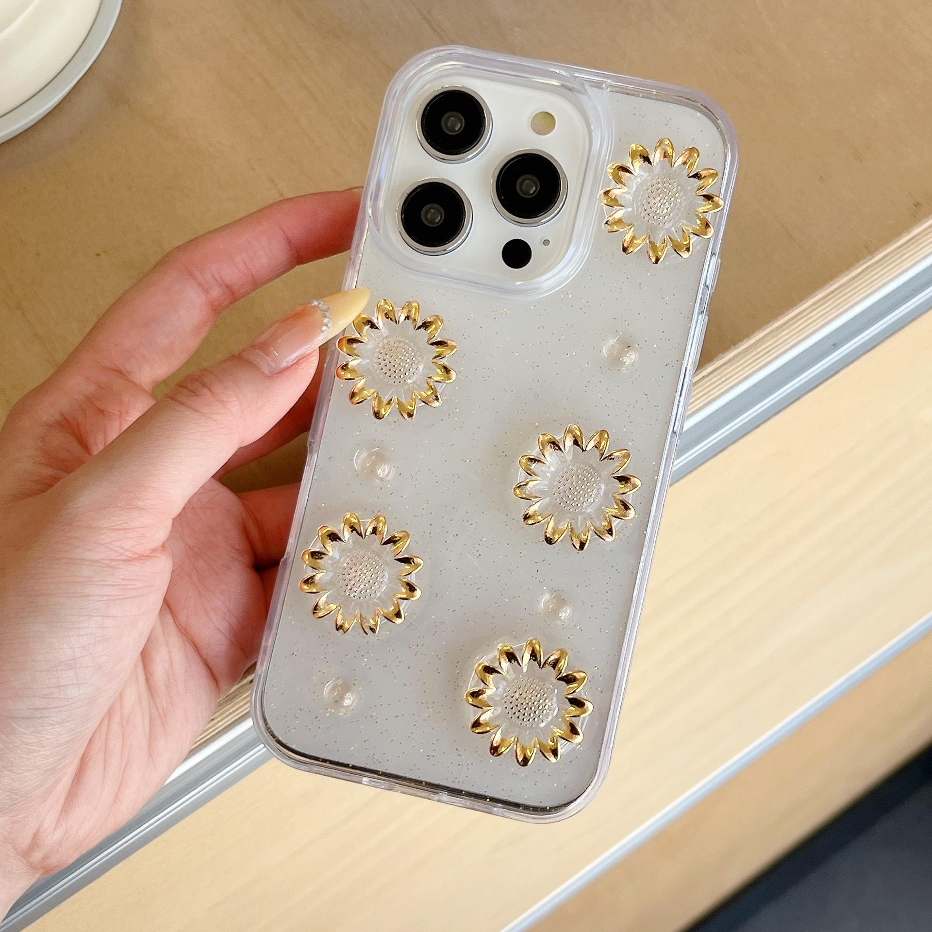 

3D Чехол-бантик для iPhone 13-17 Pro Max: Прозрачный подсолнух эпоксидный дизайн. iPhone 17 Pro