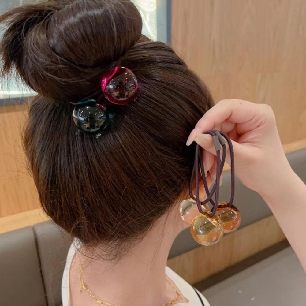 2PC European and American Jelly Color Ball High Elasticity Hair Ties for Women Girls Ponytail Holder Hair Rings Rope Accessories