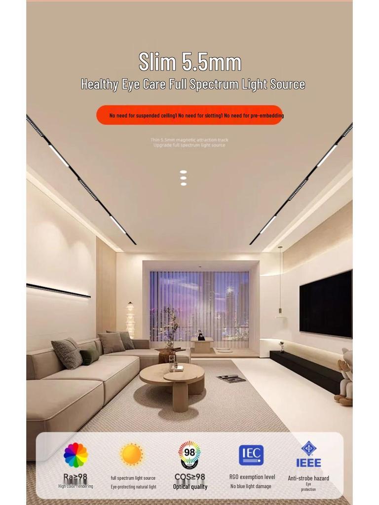 Ultra-Thin Surface-Mounted Magnetic Track Light Set for Living & Dining Rooms