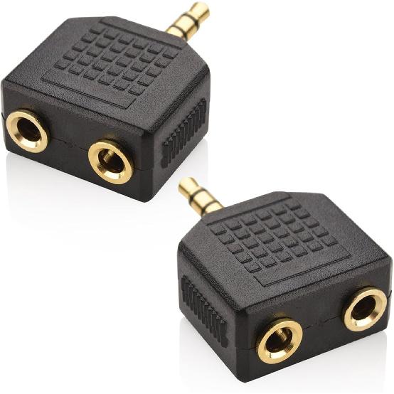 Mobi Lock 2pcs 3.5mm Headphone Y Splitter 1 Male to 2 Female Audio Jacks for Media Players and Audio Devices Allows Two People to Listen to 1 Sound