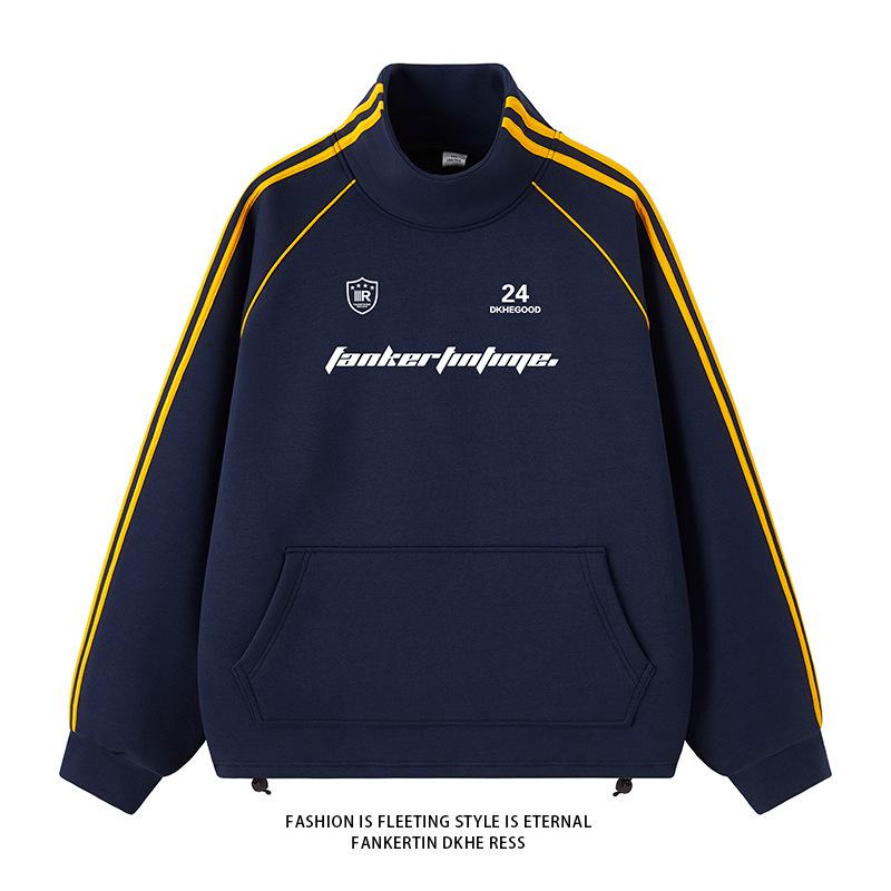 NASA Men's Trendy Long Sleeve Spring/Autumn Hoodie - Plus Size Heavyweight T-Shirt with Velvet, Solid Color, Loose Slit Design.