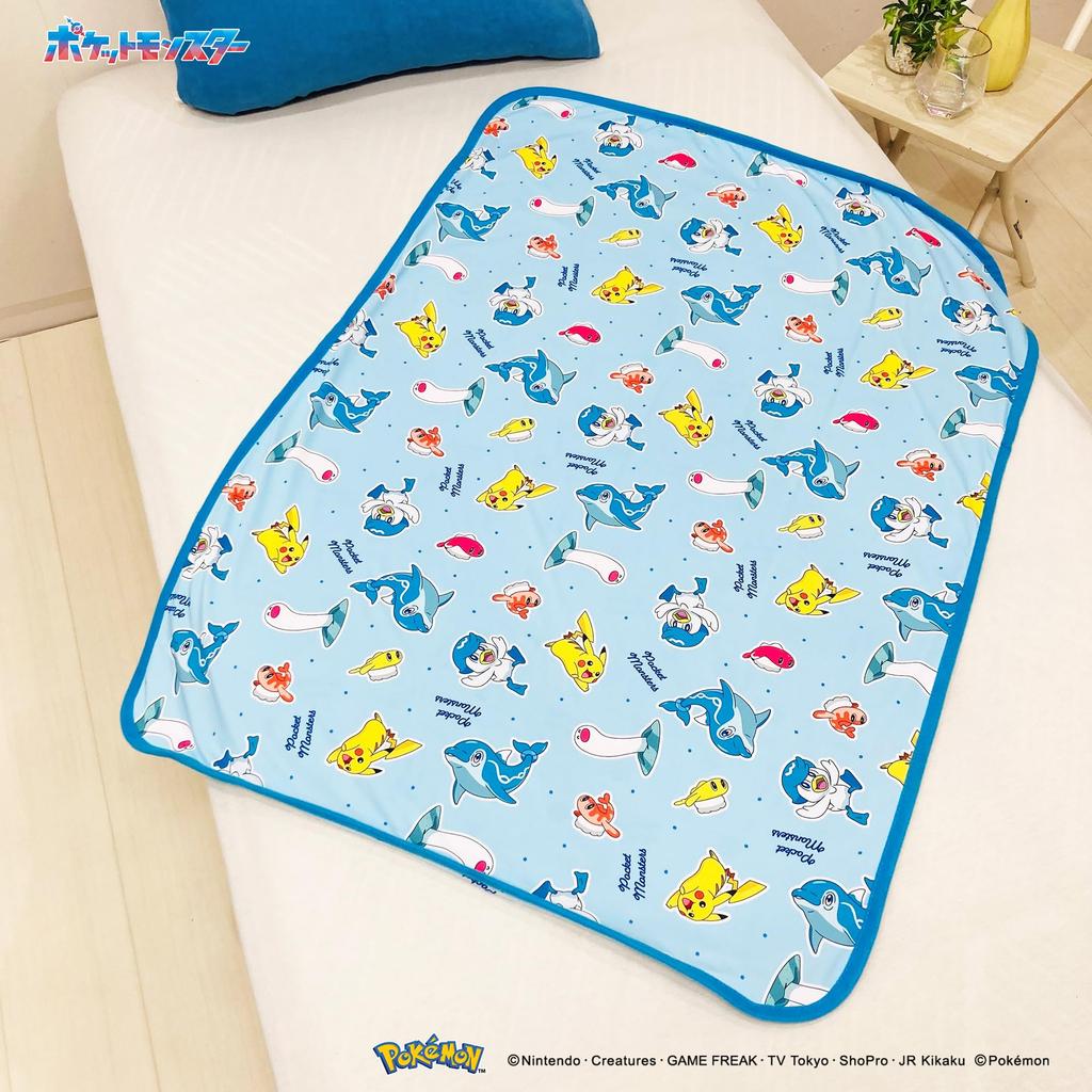 MORIPiLO Pokemon Summer Towel Blanket (Pikachu Cool Blanket) Cute Cooling 70x100cm Blue Pokemon Characters: Sharitatsu, Seagull, and Nami Dolphin