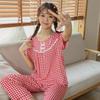 Women's Korean-Style Plaid Pajama Set - Summer Short Sleeve, Long Pants, Casual Cotton Rayon Homewear