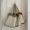 Simple Women's Vacati Beach Shoulder Bag Hollow Knitted Female Travel Tote Handbags Ctrast Color Portable Shopping Bags