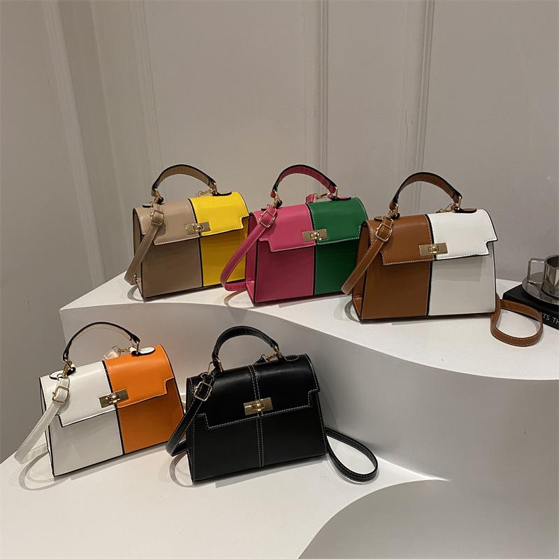 2025 New Color-Block Shoulder Bag Commuter Handbag  Premium Metal Lock Crossbody