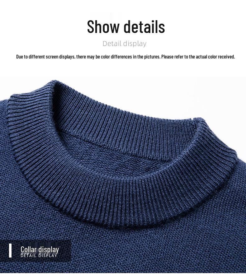 480g Men's Thickened Wool Sweater - New Winter Style, 100% Pure Wool, Solid Color Knitted Design