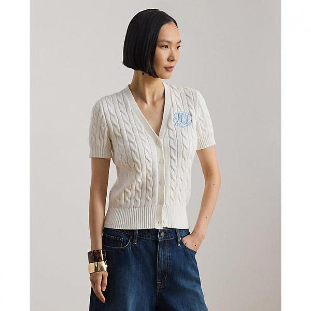 Lauren Ralph Lauren Cable Knit Cotton Short Sleeve Cardigan Wmlrswesn820199100 S