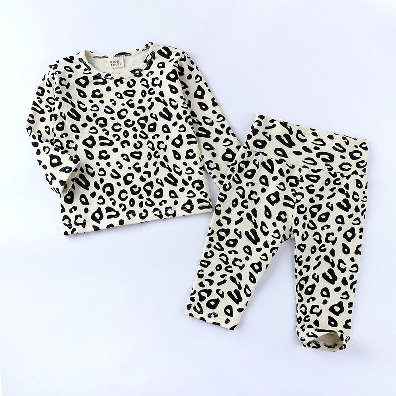 Autumn Leopard Print Pajama Set: Cozy, High-Waist, Unisex Baby, Belly-Warming, Elastic Two-Piece.