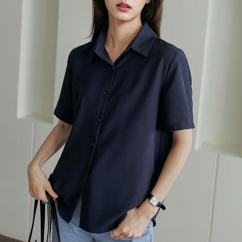 Korean Style Commuting Loose Short-sleeved Shirt for Women Summer Thin Design Versatile Shirt