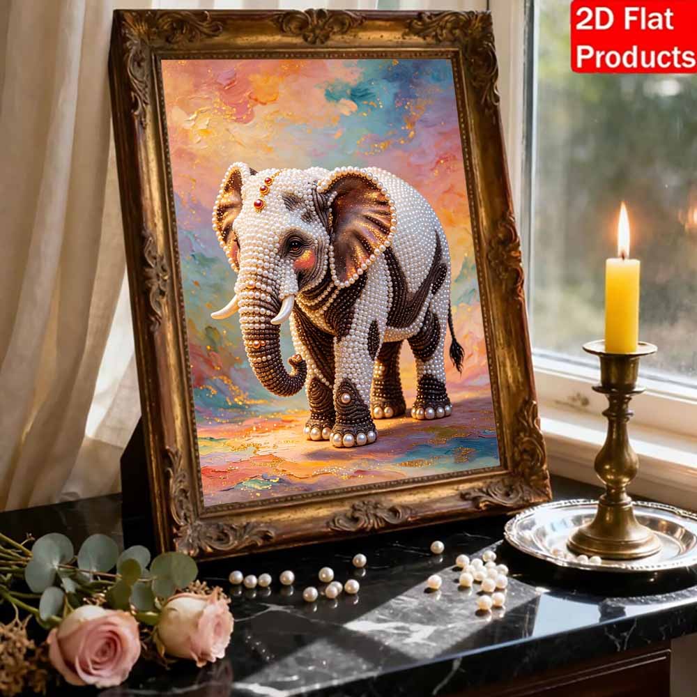 Pearl Painting DIY Kit Frameless Elephant Canvas Shiny Bead Art Creative Craft for Bedroom Living Room Decor
