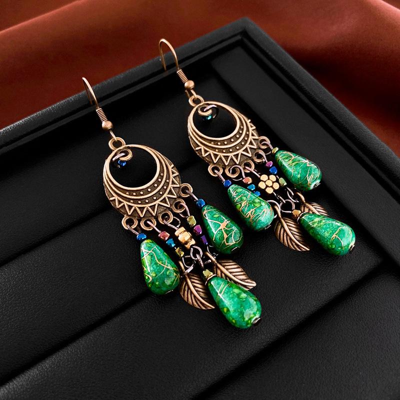 New Chinese Flower Round Drop Tassel Ear Hook Ethnic Style Retro Female Drop Earrings Fashion Personality Earrings for Women