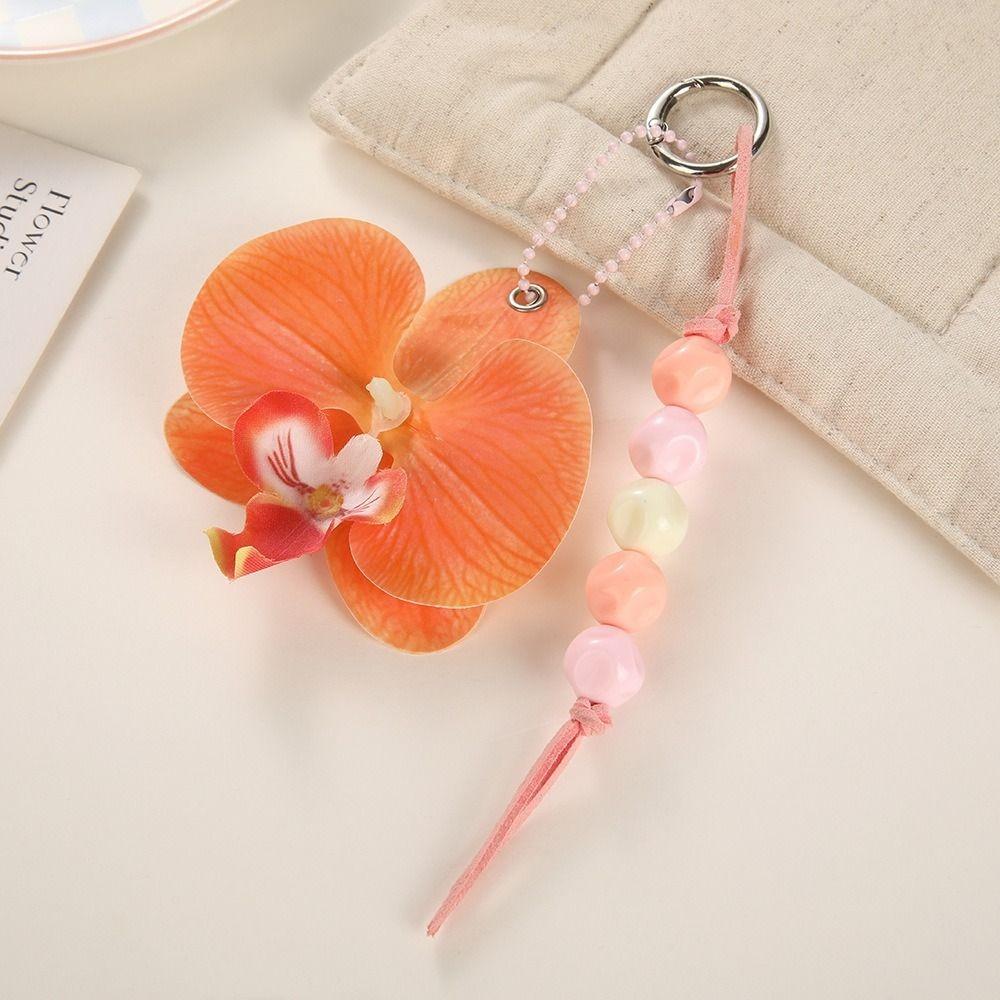 Beads Flower Keychain Colorful Butterfly Orchid Pendant Sweet Bag Pendant  Key Keyring