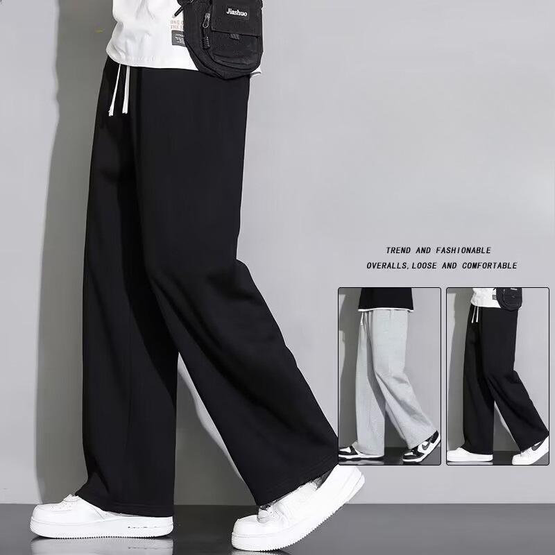 Men's Japanese Retro Versatile Straight Leg Warm Sweatpants Autumn Winter Thickened Fleece Lined Casual Pants for Teenagers