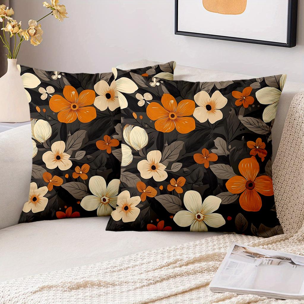 1 Pieces Floral Patterned Throw Pillows Black Background Polyester pillowcase, sofa decorative cushion cov Headboard Pillow
