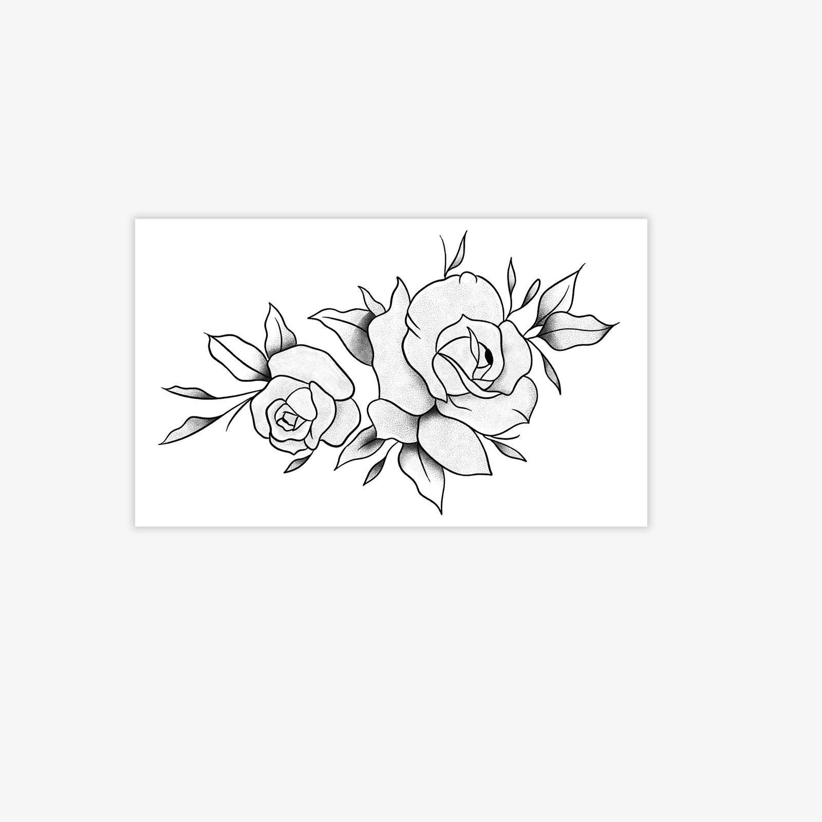 

Simple Line Rose Tattoo Sticker, Black, White And Gray Smudging, Waterproof, Sweat-Proof And Non-Reflective. 11*18