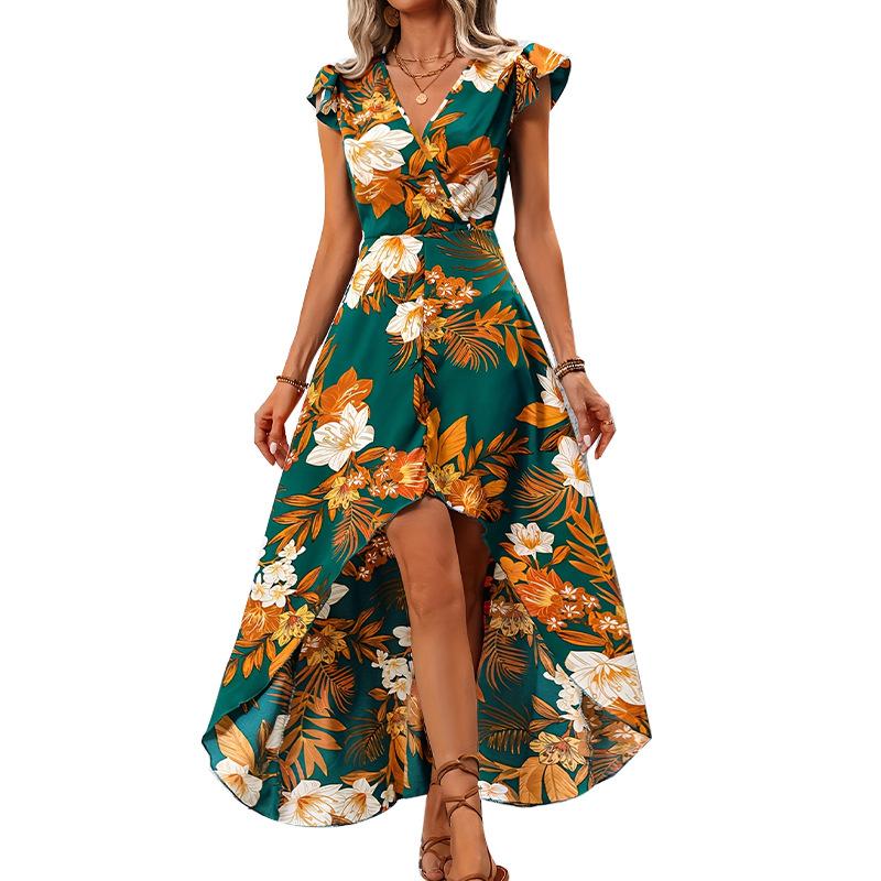 Summer Vacation Style Flower Split Mid-length Dress Women