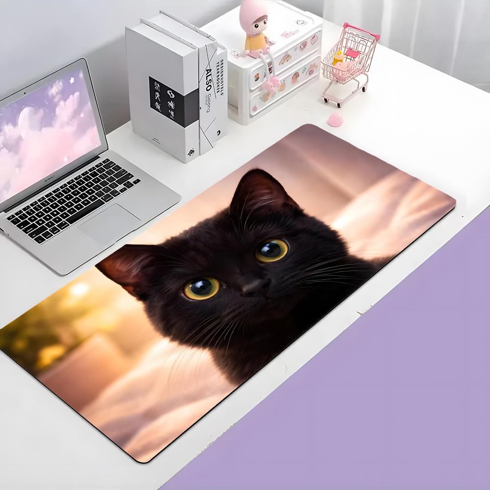 Ssimple Casual Dark Cozy Cat Eyes Mouse Pad Large Gaming Mousepad With Thick Stitched Edge Nonslip Desk Mat