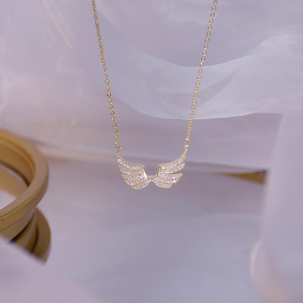 Collana Ciondolo Ali d'Angelo Placcate Oro con Zirconi, Collana Sottile e Scintillante con Catena a Maglia per Donna