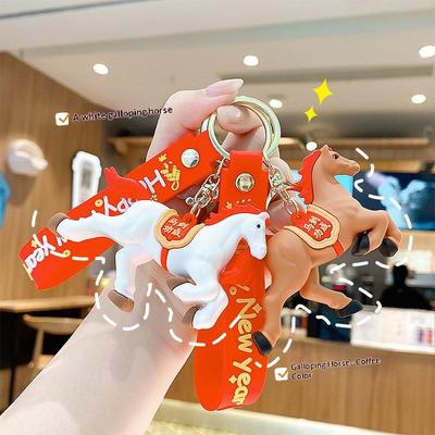 Cartoon Zodiac Horse Pendant Keychain Ornament Rubber Horse Year Car Keychain Trinket Bag Pendant  Year Accessories Gifts