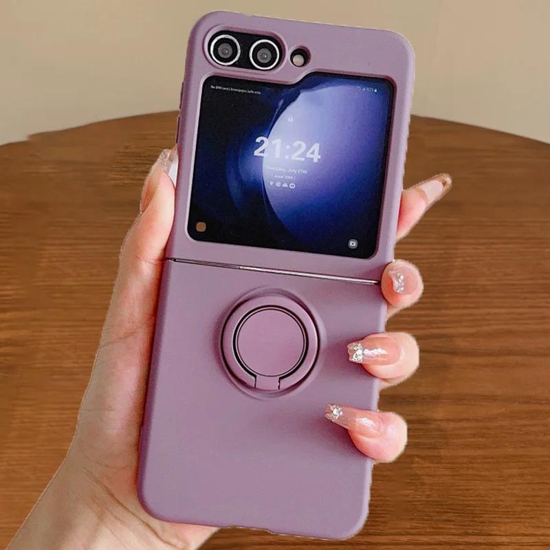Candy Color Liquid Silicone Magnetic Phone Case For Samsung Galaxy Z Flip 7 5 4 3 ZFlip 6 Shockproof Ring Stand Soft Funda Cover