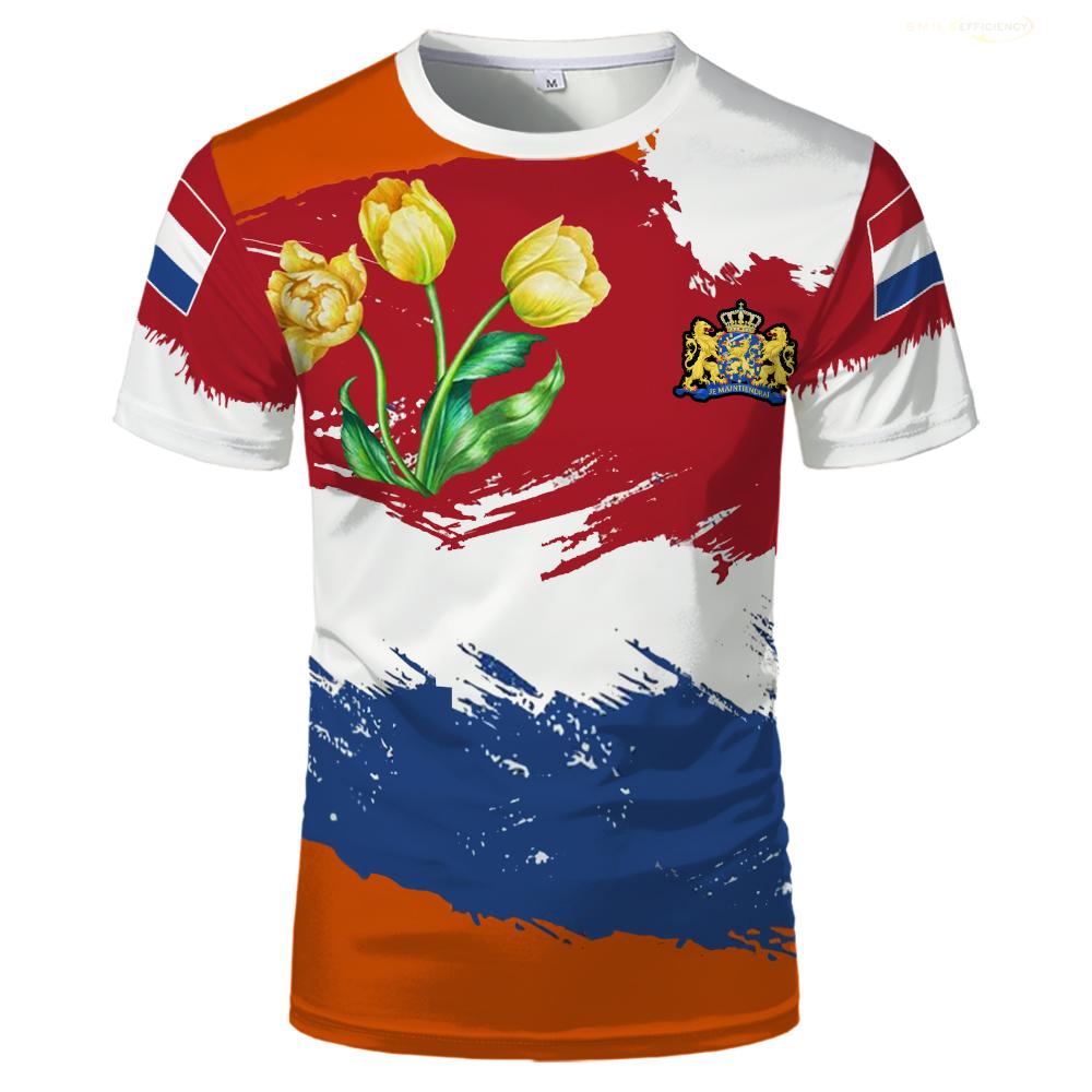 Hollanda Bayrağı Grafik Tişörtler Kral Günü Sokak Modası Günlük Spor Kısa Kollu Üstler Unisex 3D Baskılı Hollanda Turuncusu Tişörtler