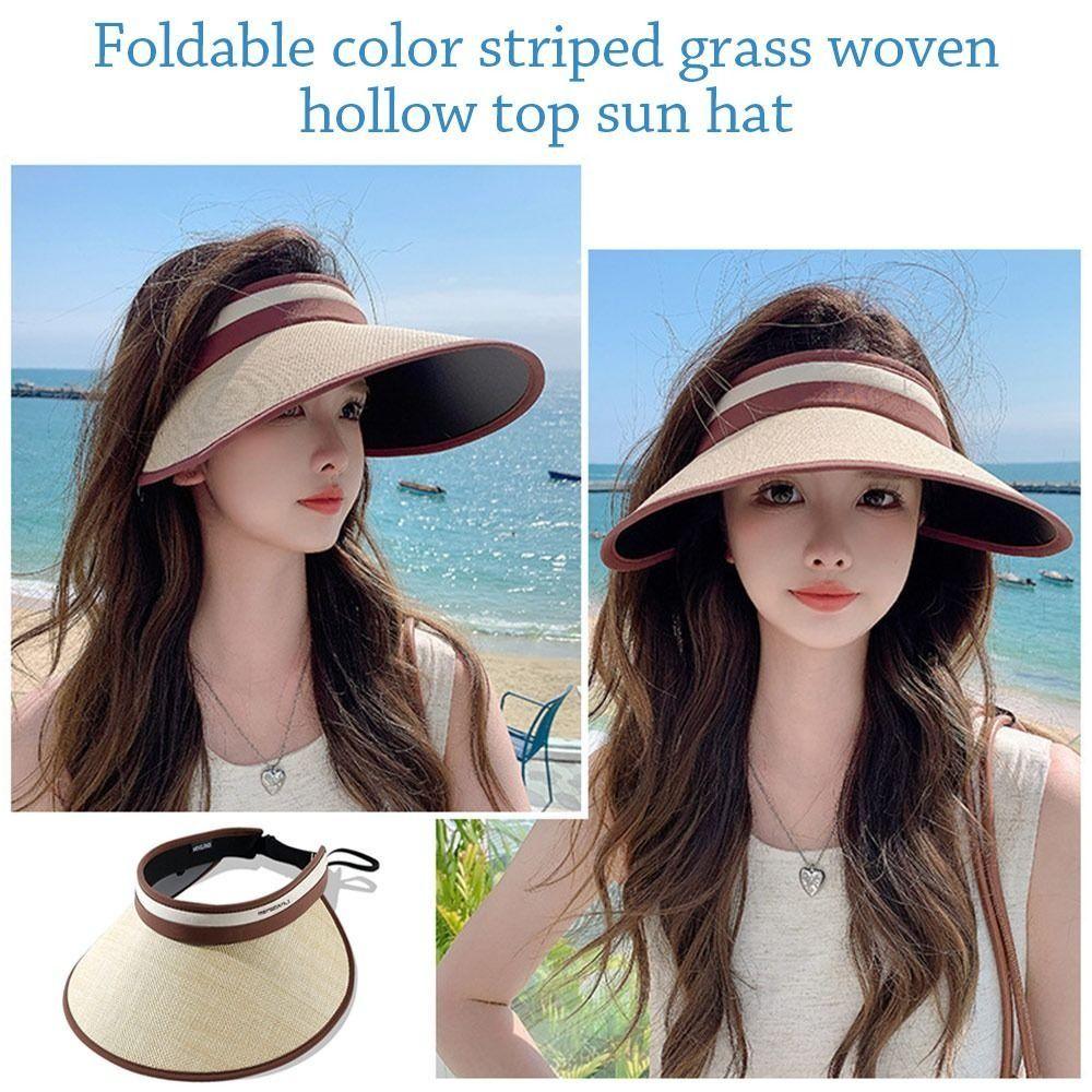 UV-Schutz Stroh Strandhut Breiter Rand Sonnenschutzhut Damen Mode Leerer Oberteilhut Damen