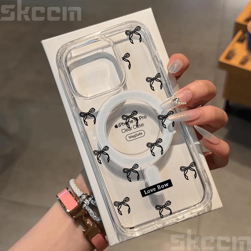 Pink Blue Bow Magsafe Magnetic Case For iPhone 16 15 14 13 12 11 Pro Max X XR XS 7 8 16 Plus Wireless Charging Clear Hard Cover