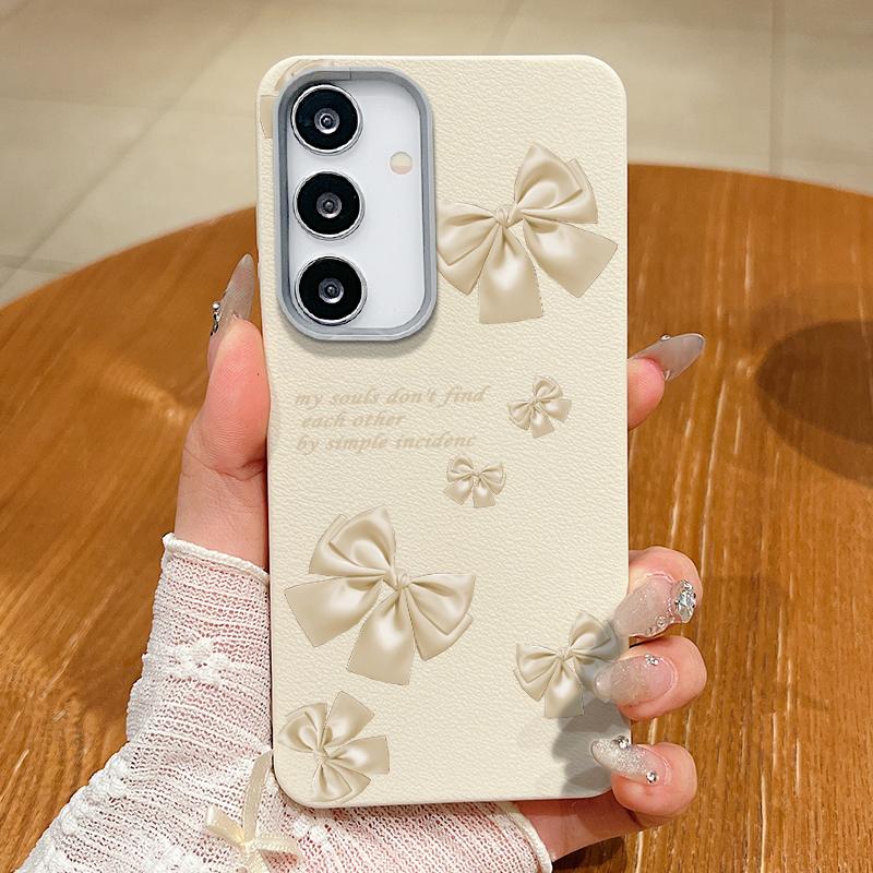 Bowknot Print TPU Soft Leather Texture Magnetic Case For Samsung S25 S24 FE S23 Ultra S22 S21 Wireless Charge Matte Shockproof Slim Phone Cover