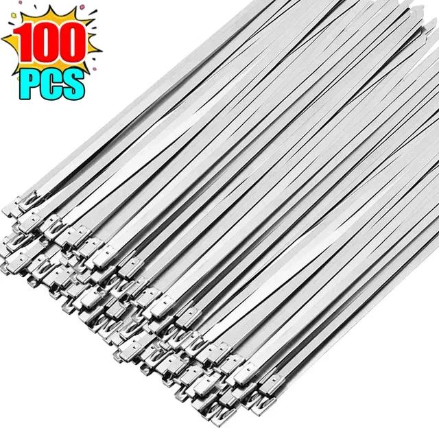 20/100Pcs Stainless Steel Cable Tie Reusable Self-sealing Fastening Rings Cable Tie Multi-Purpose Metal Hardware Cable Organizer