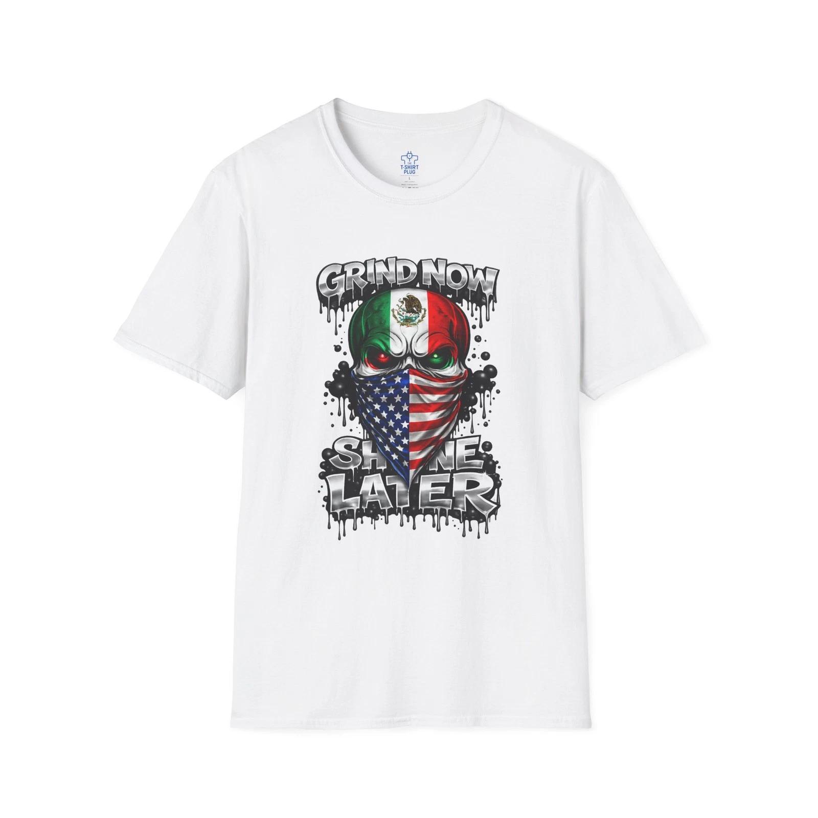 Grind Now Shine Later Skull Mexico USA Bandanna T shirt 2XL