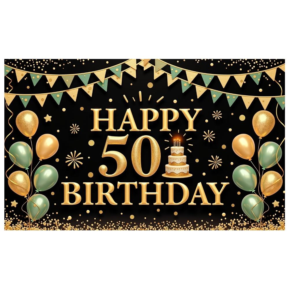 50th Celebration Display Triangular Bunting Golden Birthday Banner Birthday Celebration Banner Golden Glitter For Hotel