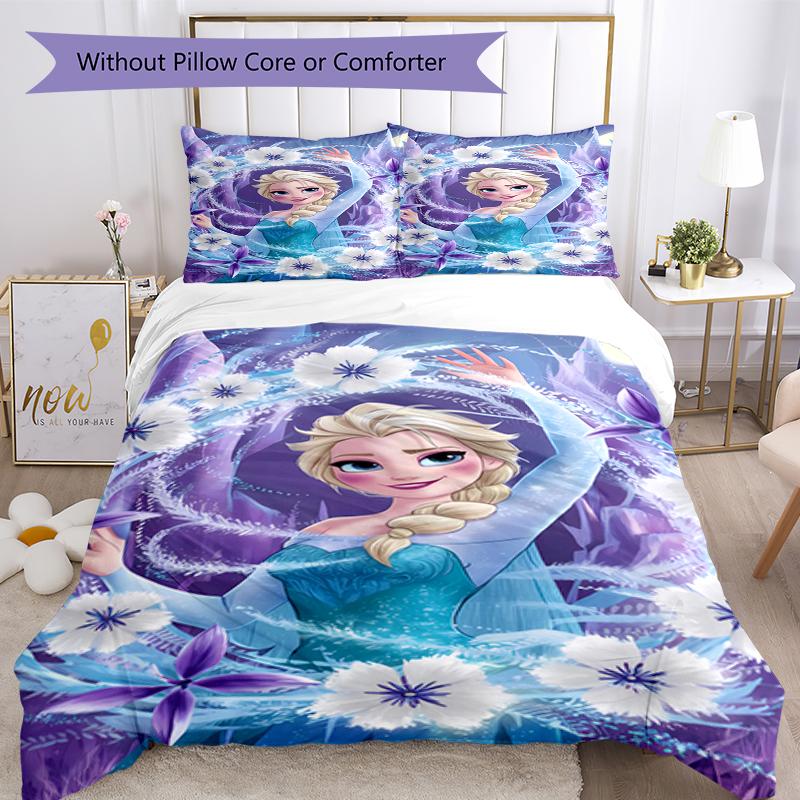 3pcs Elsa Bedding Set Duvet Cover Closure Includes 1 Duvet Cover & 2 Pillowcases, Soft and Comfortable for All Seasons.