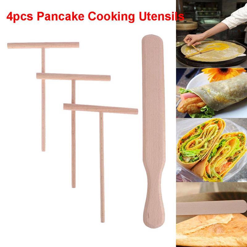Buy 4Pcs Pancake Utensils Wooden Crepe Spreader Tortilla Rake Batter