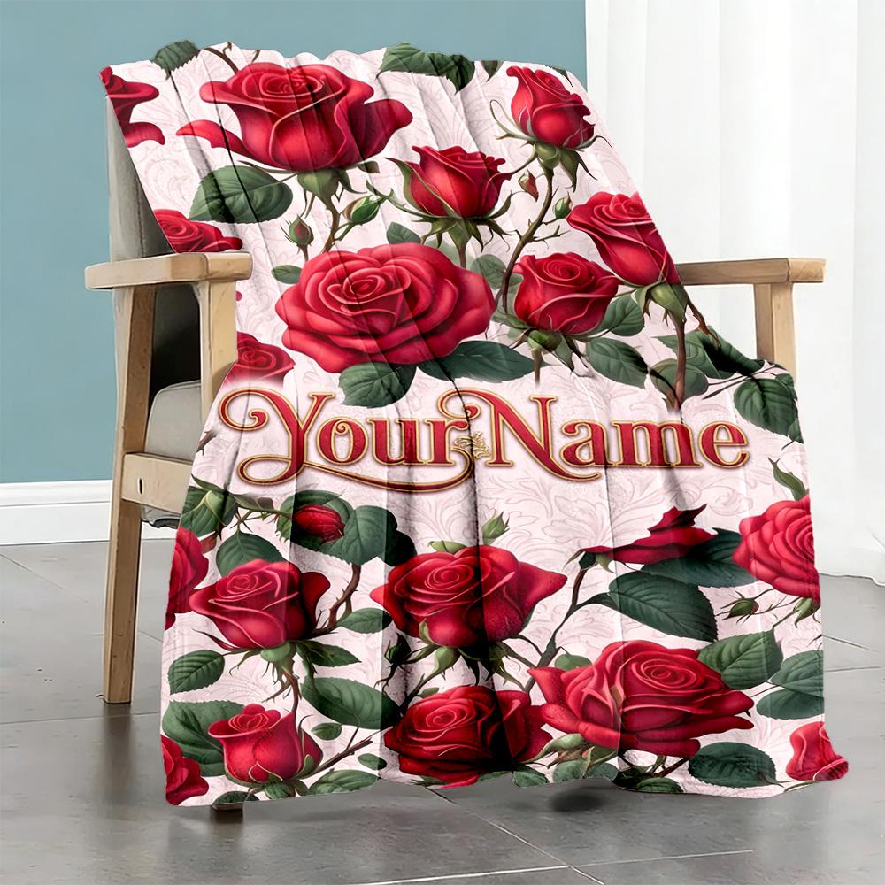 Rose Customize Text Blanket Lightweight Customizable Blanket Comfortable Versatile for Livingroom Office Home Decor Office Chair Four Seasons Universa