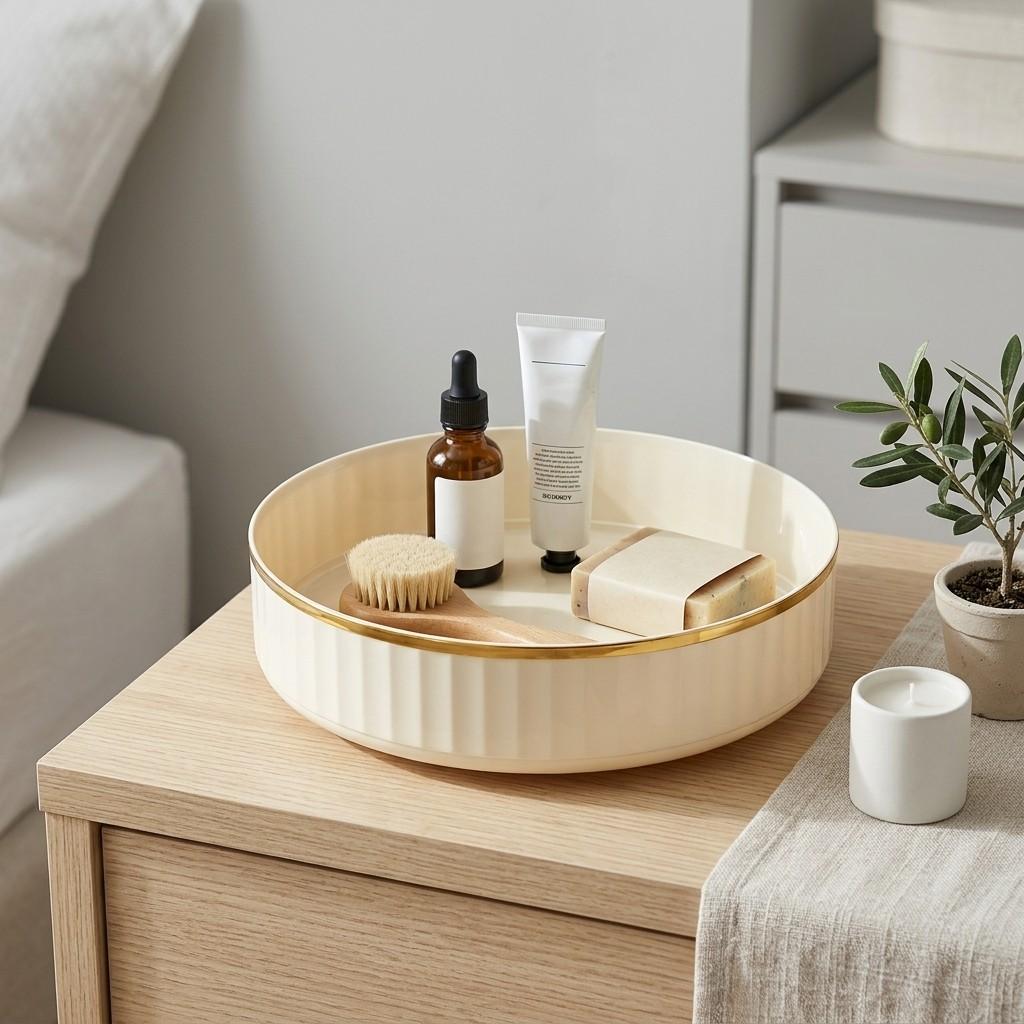 360 Rotating Makeup Organizer Vanity Tray Round PET Plastic Perfume Stand Cosmetic Skincare Bedroom Bathroom Storage Shelf Rack