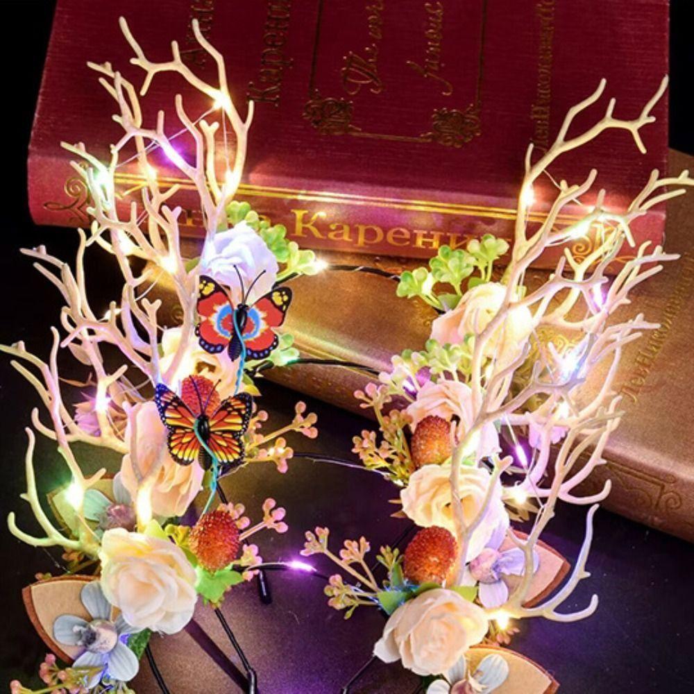 Plastic LED Glow Headband Colorful Luminous Deer Horn Hair Band  Glowing Christmas Party
