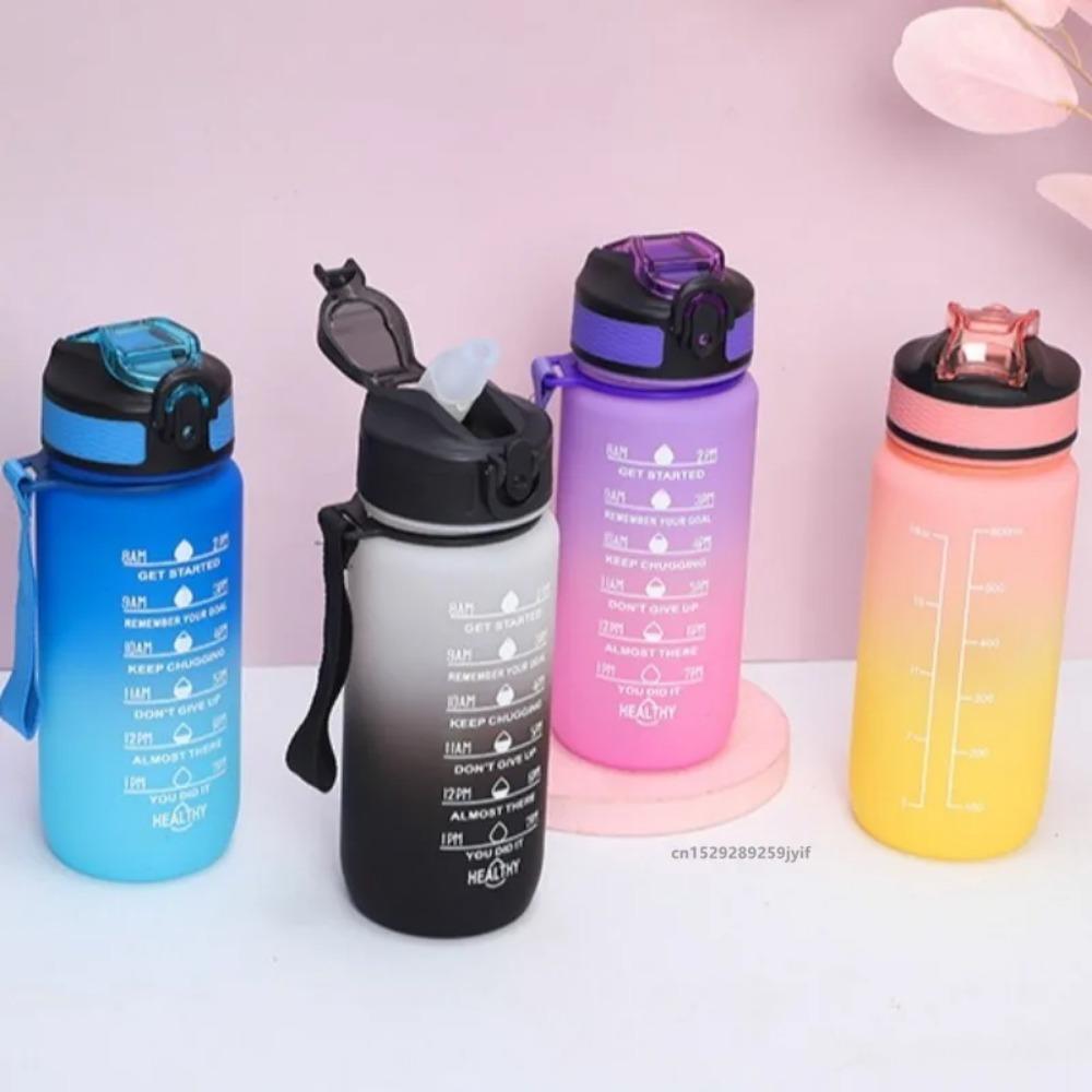Bottiglia d'acqua sportiva da 600 ml con indicatore orario, tazza a colori sfumati, tazza a prova di perdite, borraccia motivazionale, sport all'aria aperta, fitness