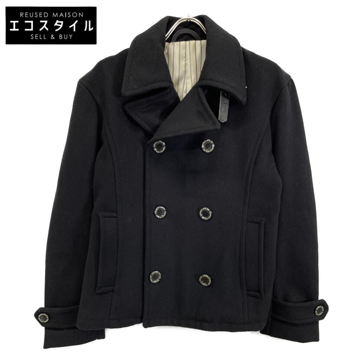 

Pherrow s POSJ1 Шерстяное пальто-бушлат с двубортной застежкой и полосатой подкладкой из шерсти и нейлона 40 черный Б/У