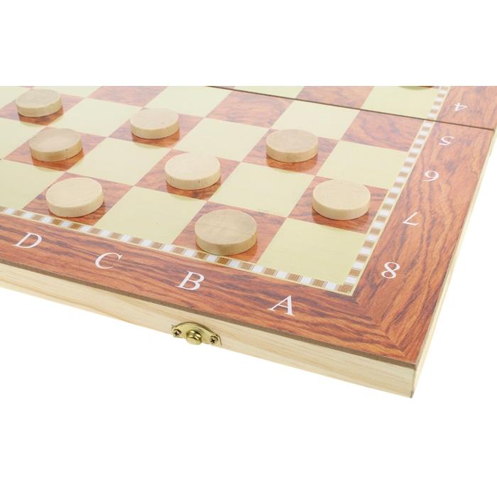 Classic Wooden Chess Board Game 3-in-1 Checkers Backgammon 48X48 Cm