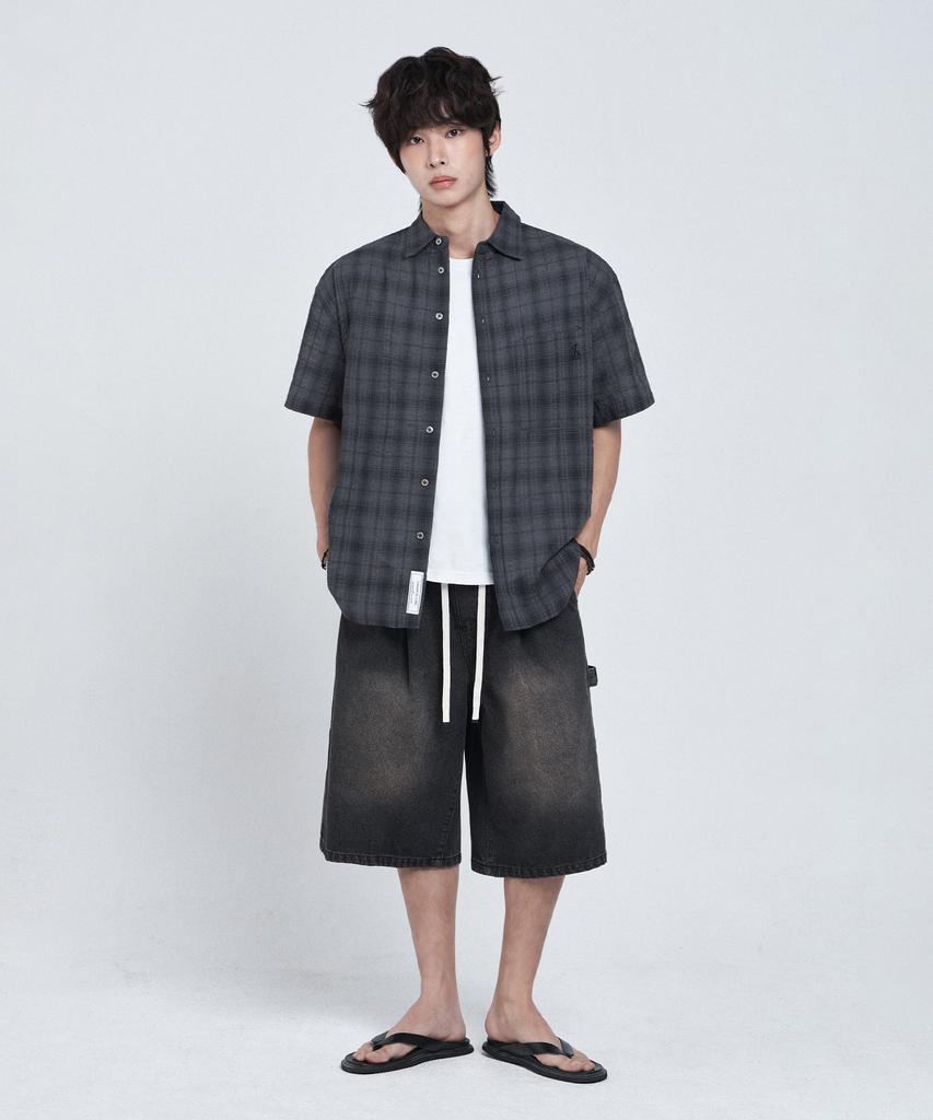 LEMAIN SECOND Check Oversized Short Sleeve Shirt [Charcoal]