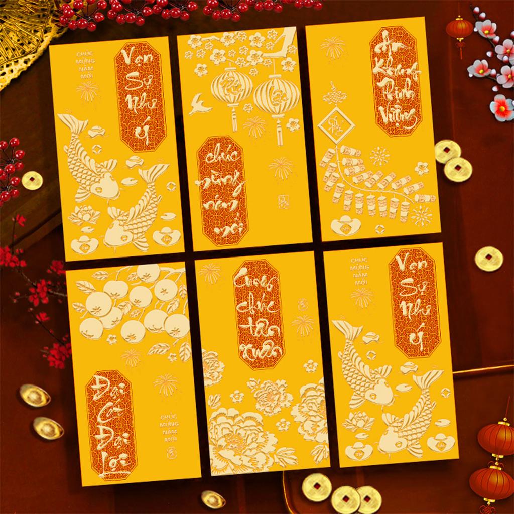 Pack of 6 Vietnamese Lunar New Year Red Envelopes With Festive Horse Design and Matte Finish for 2026 Celebrations