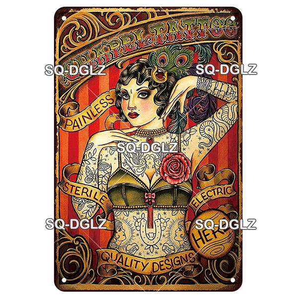 [SQ-DGLZ] Tattoo Styles Metal Sign Vintage Plaque Tin Sign Plate Wall Decor For Bar Club Man Cave Art Painting Travel Poster