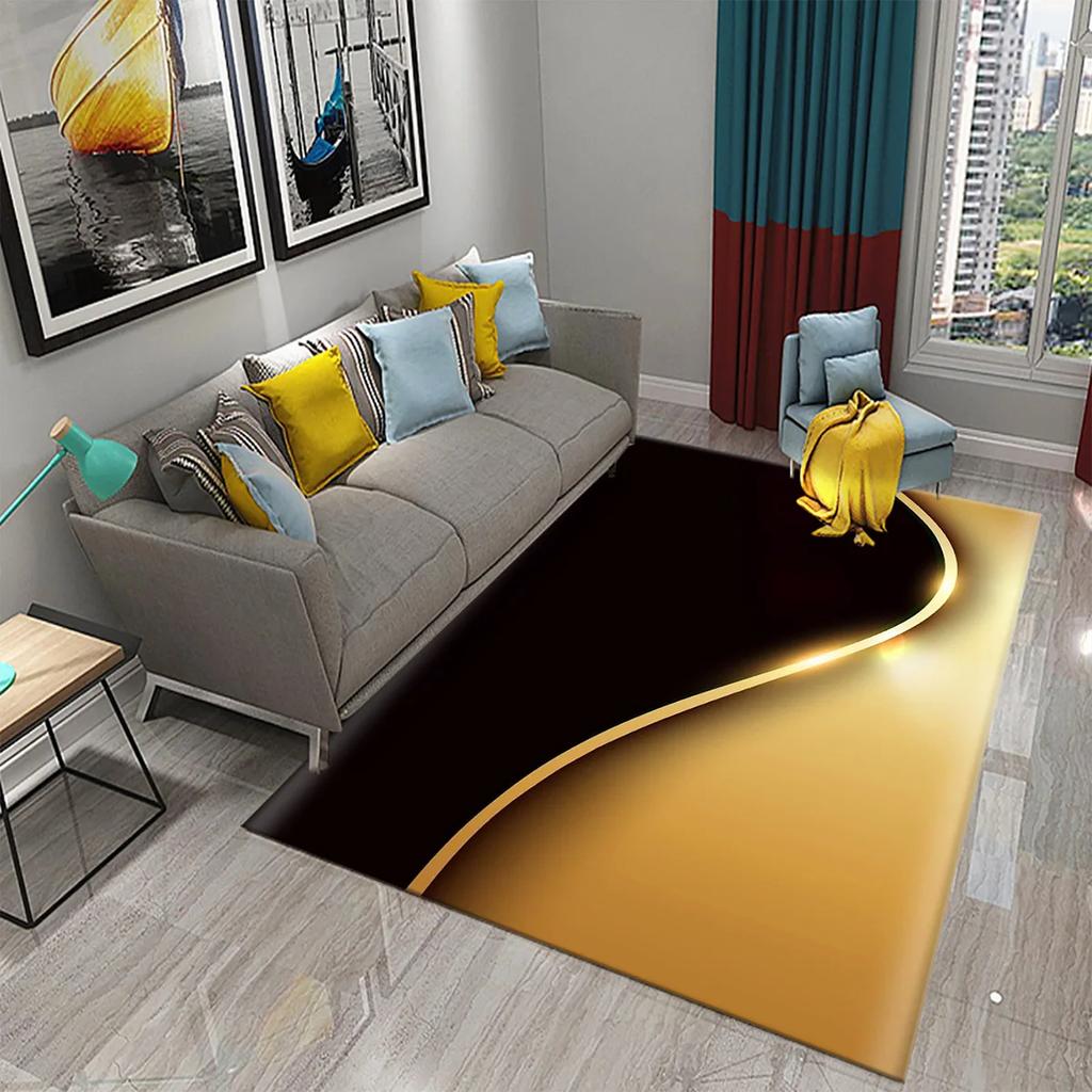 3D Black Golden Luxury Carpet for Living Room Bedroom Bedside Rugs European Style Hallway Decor Carpets Bathroom Non-slip Rugs