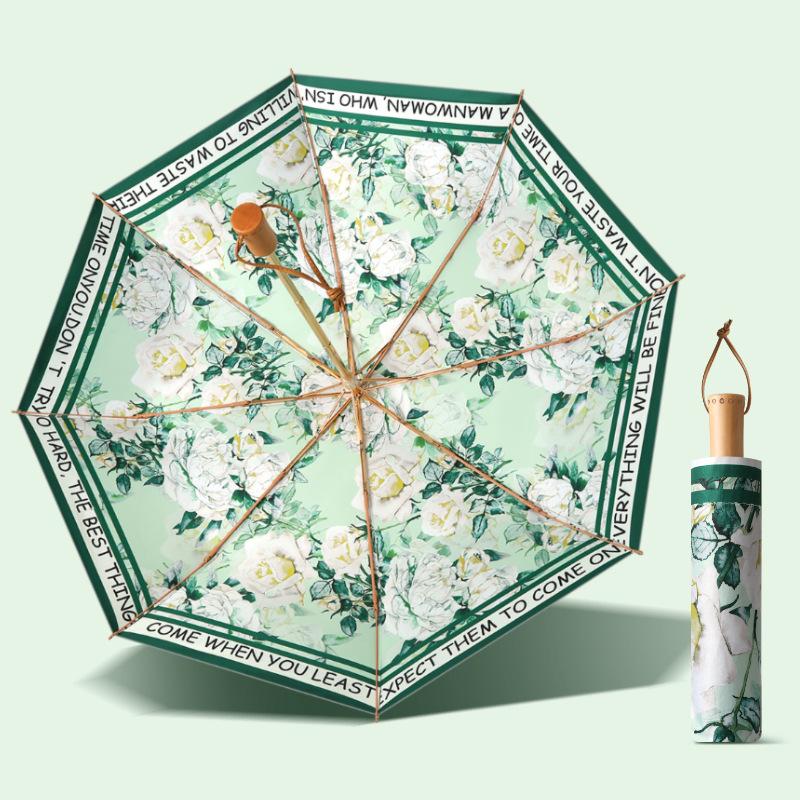 Titanium Silver Three-fold Retro Parasol Sun Protection Anti-folding Umbrella Portable Light Sun Umbrella Sun Protection Umbrella